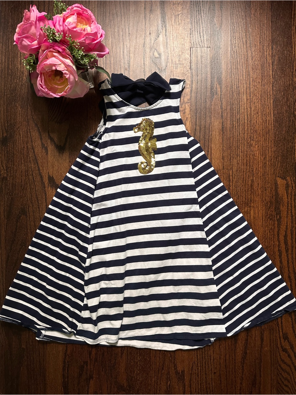 Maggie & Zoe nautical striped seahorse dress, size 7-8